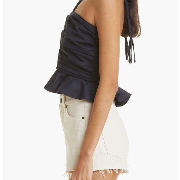 NWT Veronica Beard Arienne Ruched Stretch Cotton Halter Top $368 - Picture 6 of 9